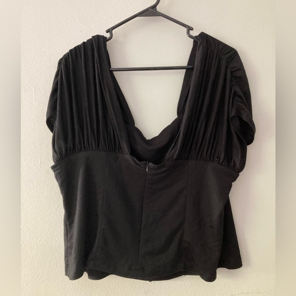 Eloquii Black Blouse with Ruched Sleeves and Square Button Detail - Picture 4 of 7